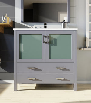 English Elm Dark Grey Bath Vanity 36" W X 18.25" D - Modern Design With White Ceramic Top & Soft-Close Drawers B2731P260437