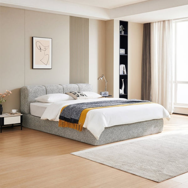 English Elm Queen Chenille Upholstered Cloud Platform Bed No Assembly Low Profile Modern Foundation Grey+Brown W1765P448451