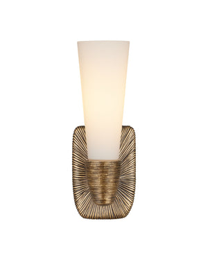 Currey & Company Bonaz Brass Bath Wall Sconce - Sculptural Design With Soft Glow, Dimmable And Damp Rated Accent Light Gold Glass ,Brass 5800-0067-currey-company