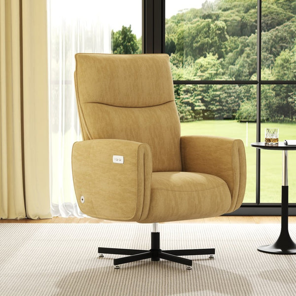 English Elm Power Swivel Velvet Recliner with Usb Charging for Living Room or Home Office Yellow W3568P431985