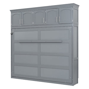 English Elm Full Size Murphy Wall Bed with Top Cabinet Storage for Studio or Guest Room LP006664AAE-1