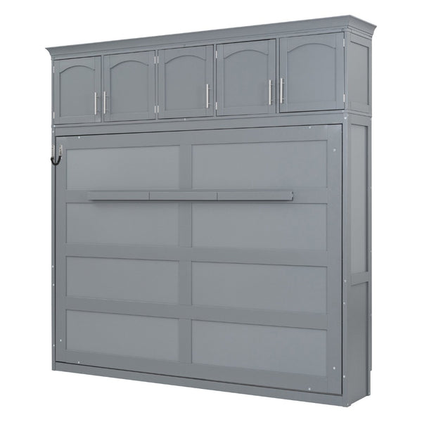 English Elm Full Size Murphy Wall Bed with Top Cabinet Storage for Studio or Guest Room LP006664AAE-1