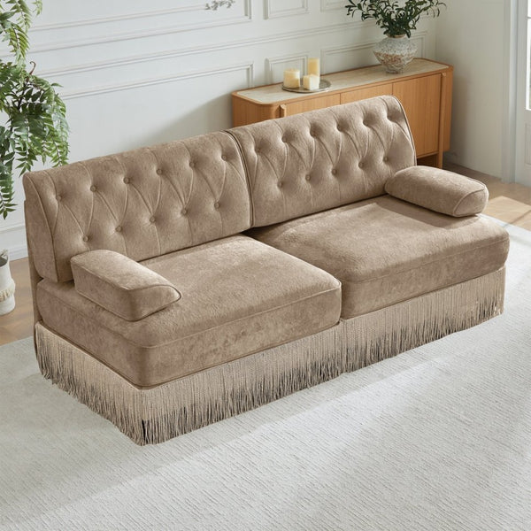 English Elm Soft Velvet Chesterfield Sofa Tufted Backrest Tassel Fringe Skirt Modular Living Room W714S01694