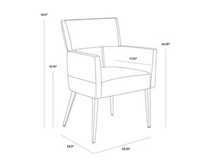 Sunpan Amerie Contemporary Dining Armchair with Unique Cutout Design and Antique Brass Legs for Modern Spaces Castillo Cream