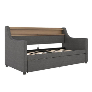 English Elm Twin Size Daybed And Trundle Set With Charging Station, Led Lights, Gray Upholstered Design, Modern Look W1580S00044-GIGA