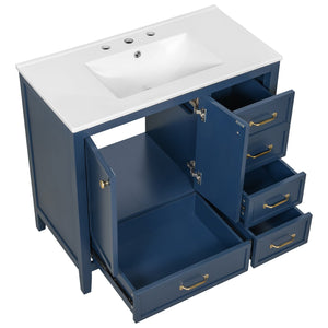 English Elm Christopher Knight Home® - 36" Vintage-inspired Bathroom Vanity with Ceramic Sink, Solid Wood Frame, Soft-Close Drawers, Spacious Storage Blue N759P293646C