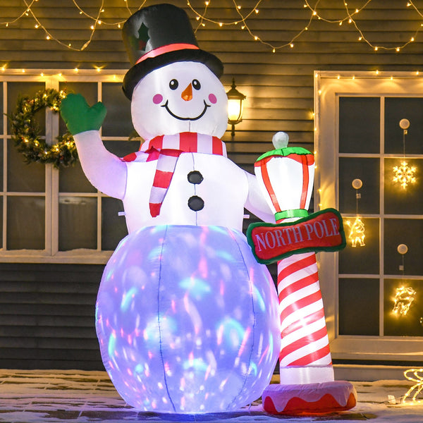 English Elm Homcom 8Ft Inflatable Christmas Snowman Decor With Led Lights & North Pole Sign For Festive Yards W2225P249939