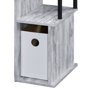 English Elm Lyphre Compact Antique White & Black Computer Desk with Keyboard Tray, Shelf Storage, Durable Metal Finish B2726P282405