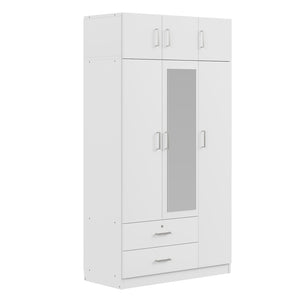 English Elm 3-door Mirrored Wardrobe with Full Length Dressing Mirror Drawers and Top Cabinet White LP006005AAK