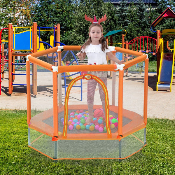 English Elm 55'' Kids Trampoline with Galvanized Steel Frame Foam Padded Enclosure and Ocean Balls Orange MX314556AAG