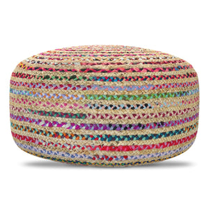 English Elm Margo Large Round Pouf Multicolor Jute Handcrafted Boho Ottoman 32" Plush Polystyrene Seat Accent B136P284187