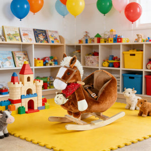 English Elm Dinosaur Plush Rocking Toy for Toddlers with Sound Effects and Wooden Base T3971P442609