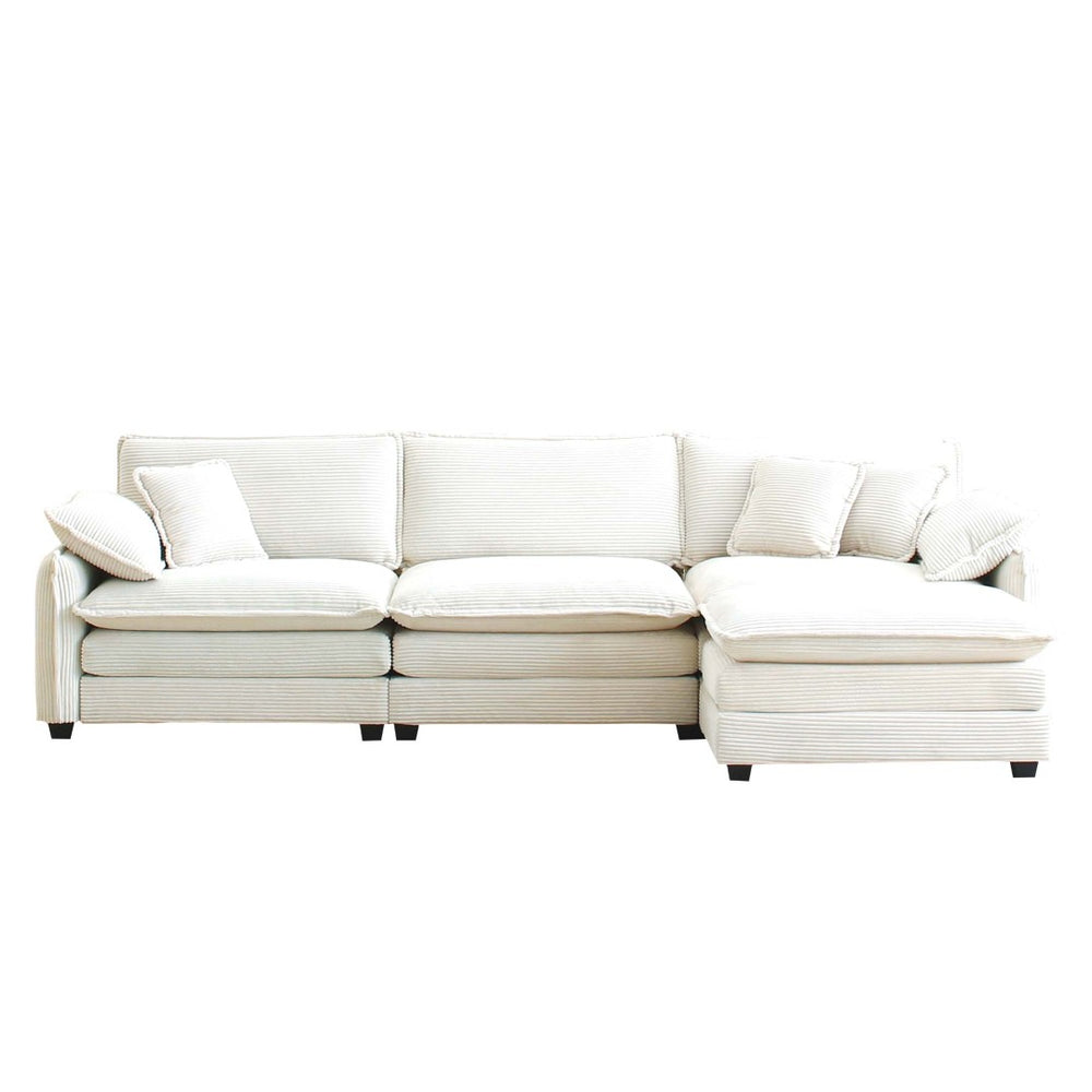 English Elm Oversize L-Shaped Sectional Sofa With Ottoman - Plush White Corduroy, Stylish Comfort For Any Room W714S00690-GIGA