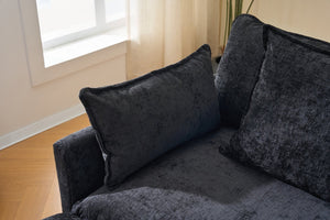 English Elm 108" L-shaped Chenille Cloud Sectional Deep Seat Sofa with Ottoman for Living Rooms Black W3244S00004