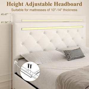 English Elm Full Size Pu Leather Storage Bed with Rgb Led Headboard and Charging Station White W5722P462437