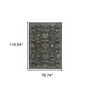 Homeroots 7' X 10' Blue And Ivory Oriental Power Loom Area Rug With Fringe  Polyester 508000