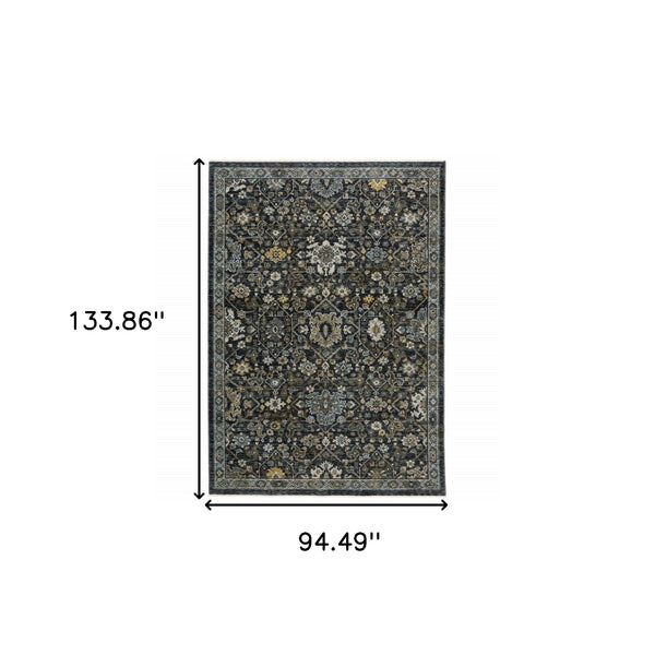 Homeroots 8' X 11' Blue And Ivory Oriental Power Loom Area Rug With Fringe  Polyester 508001