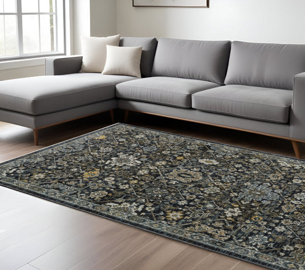 Homeroots 8' X 11' Blue And Ivory Oriental Power Loom Area Rug With Fringe  Polyester 508001