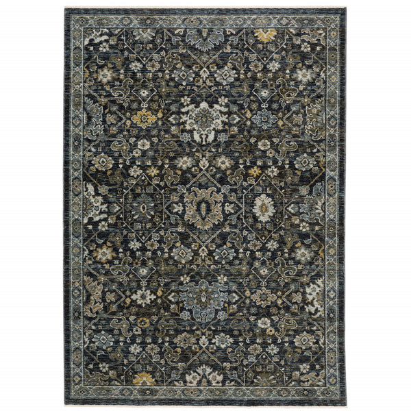 Homeroots 10' X 13' Blue Ivory Grey Gold Green And Brown Oriental Power Loom Stain Resistant Area Rug With Fringe  Polyester 508002