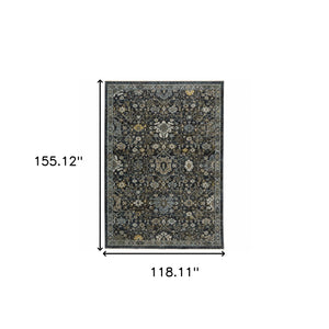 Homeroots 10' X 13' Blue Ivory Grey Gold Green And Brown Oriental Power Loom Stain Resistant Area Rug With Fringe  Polyester 508002