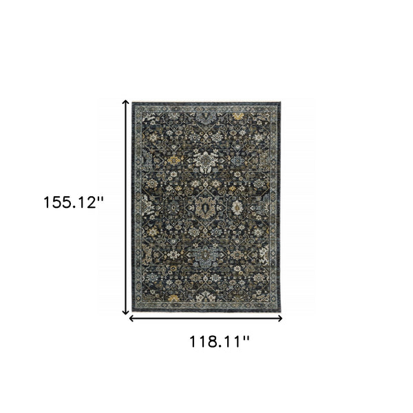 Homeroots 10' X 13' Blue Ivory Grey Gold Green And Brown Oriental Power Loom Stain Resistant Area Rug With Fringe  Polyester 508002