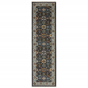 HomeRoots 2' X 8' Elegant Oriental Power Loom Runner Rug with Fringe - Timeless Design for Any Space Blue/ Multi 2'3" x 7'6" 508003