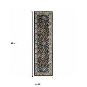 HomeRoots 2' X 8' Elegant Oriental Power Loom Runner Rug with Fringe - Timeless Design for Any Space Blue/ Multi 2'3" x 7'6" 508003