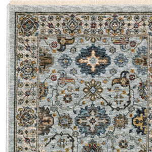 HomeRoots 2' X 8' Elegant Oriental Power Loom Runner Rug with Fringe - Timeless Design for Any Space Blue/ Beige 2'3" x 7'6" 508010
