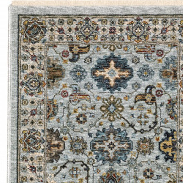 HomeRoots 2' X 8' Elegant Oriental Power Loom Runner Rug with Fringe - Timeless Design for Any Space Blue/ Beige 2'3" x 7'6" 508010