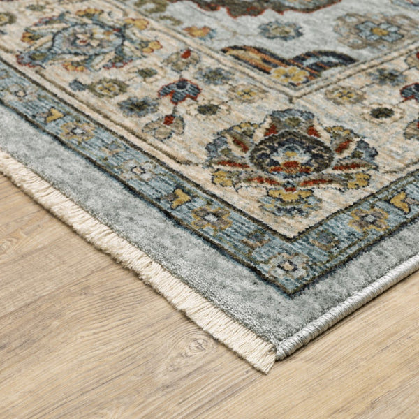 HomeRoots 2' X 8' Elegant Oriental Power Loom Runner Rug with Fringe - Timeless Design for Any Space Blue/ Beige 2'3" x 7'6" 508010