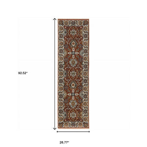 HomeRoots 2' X 8' Stain-Resistant Oriental Runner Rug with Fringed Tassels - Elegant Red, Blue, and Gold Design 2'3" x 7'6" 508017