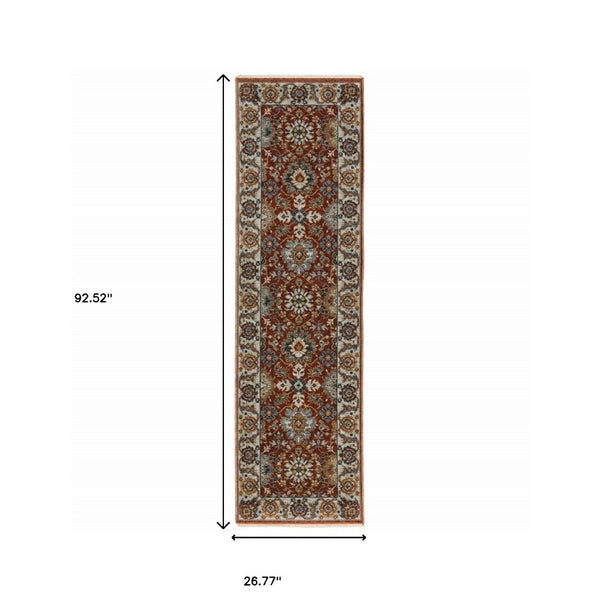 HomeRoots 2' X 8' Stain-Resistant Oriental Runner Rug with Fringed Tassels - Elegant Red, Blue, and Gold Design 2'3" x 7'6" 508017