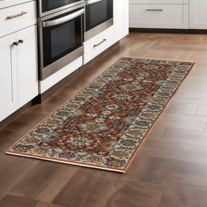HomeRoots 2' X 8' Stain-Resistant Oriental Runner Rug with Fringed Tassels - Elegant Red, Blue, and Gold Design 2'3" x 7'6" 508017