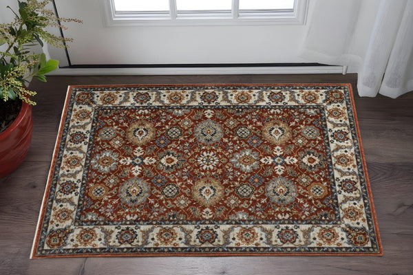 HomeRoots 2' X 8' Stain-Resistant Oriental Runner Rug with Fringed Tassels - Elegant Red, Blue, and Gold Design 3' x 5' 508019