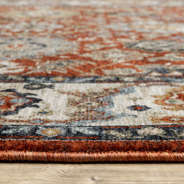Homeroots 3' X 5' Red Blue Ivory Gold And Navy Oriental Power Loom Stain Resistant Area Rug With Fringe  Polyester 508019