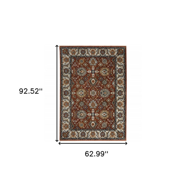 HomeRoots 2' X 8' Stain-Resistant Oriental Runner Rug with Fringed Tassels - Elegant Red, Blue, and Gold Design 5' X 8' 508020
