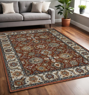 HomeRoots 2' X 8' Stain-Resistant Oriental Runner Rug with Fringed Tassels - Elegant Red, Blue, and Gold Design 5' X 8' 508020