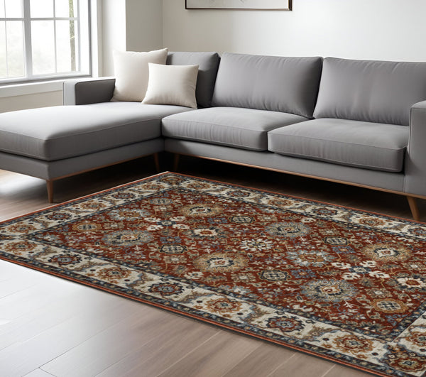 Homeroots 7' X 10' Blue And Red Oriental Power Loom Area Rug With Fringe  Polyester 508021