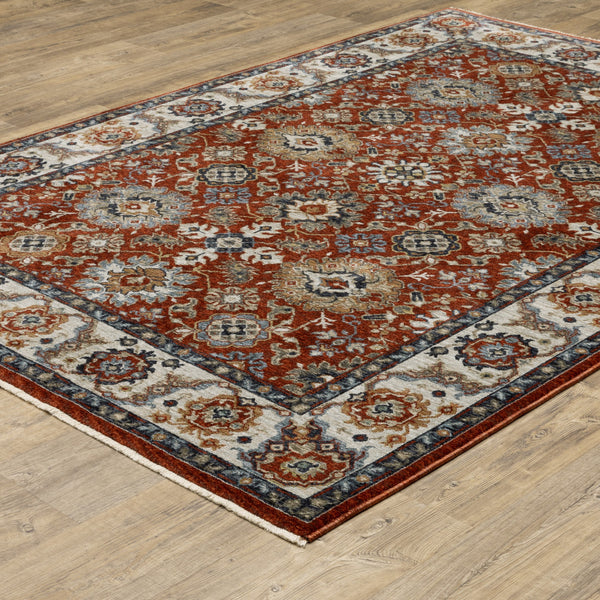 Homeroots 7' X 10' Blue And Red Oriental Power Loom Area Rug With Fringe  Polyester 508021