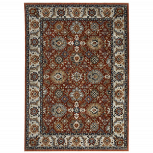 Homeroots 8' X 11' Blue And Red Oriental Power Loom Area Rug With Fringe  Polyester 508022