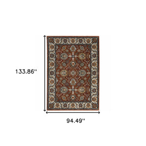 Homeroots 8' X 11' Blue And Red Oriental Power Loom Area Rug With Fringe  Polyester 508022