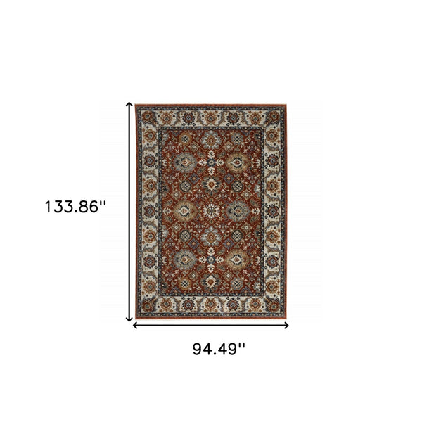 Homeroots 8' X 11' Blue And Red Oriental Power Loom Area Rug With Fringe  Polyester 508022