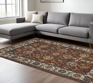 Homeroots 8' X 11' Blue And Red Oriental Power Loom Area Rug With Fringe  Polyester 508022