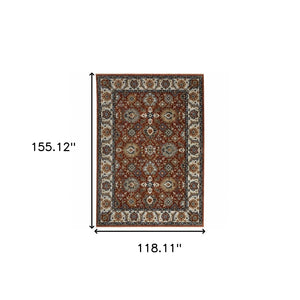 HomeRoots 2' X 8' Stain-Resistant Oriental Runner Rug with Fringed Tassels - Elegant Red, Blue, and Gold Design 10' X 13' 508023
