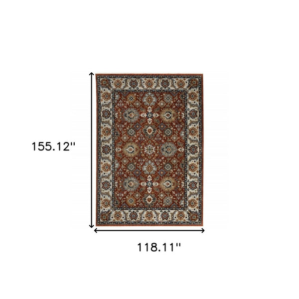 HomeRoots 2' X 8' Stain-Resistant Oriental Runner Rug with Fringed Tassels - Elegant Red, Blue, and Gold Design 10' X 13' 508023
