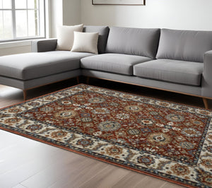 HomeRoots 2' X 8' Stain-Resistant Oriental Runner Rug with Fringed Tassels - Elegant Red, Blue, and Gold Design 10' X 13' 508023
