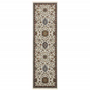 Homeroots 2' X 8' Beige Rust Red Blue Gold And Grey Oriental Power Loom Stain Resistant Runner Rug With Fringe  Polyester 508024