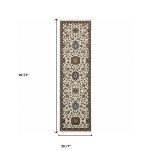 HomeRoots 2' Elegant Oriental Runner Rug with Stain Resistance, Fringe Finish, and Timeless Motifs for Hallways 2'3" x 7'6" 508024