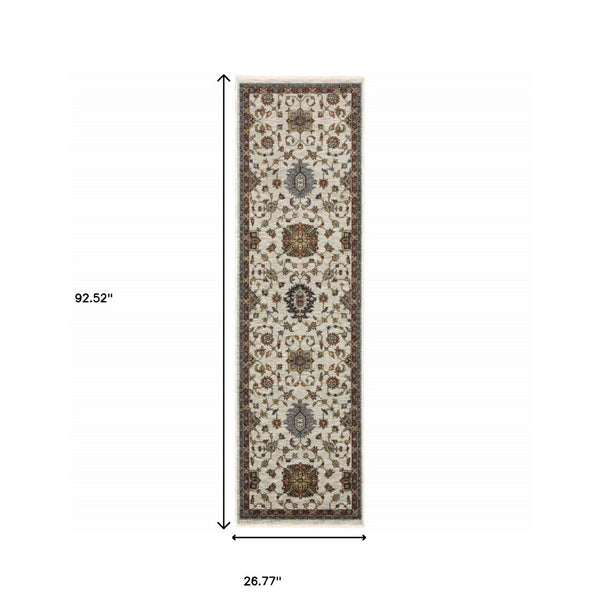 HomeRoots 2' Elegant Oriental Runner Rug with Stain Resistance, Fringe Finish, and Timeless Motifs for Hallways 2'3" x 7'6" 508024