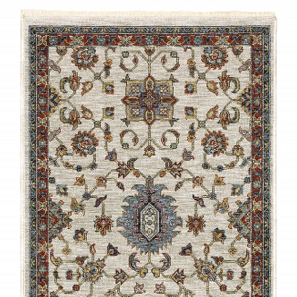 Homeroots 2' X 8' Beige Rust Red Blue Gold And Grey Oriental Power Loom Stain Resistant Runner Rug With Fringe  Polyester 508024